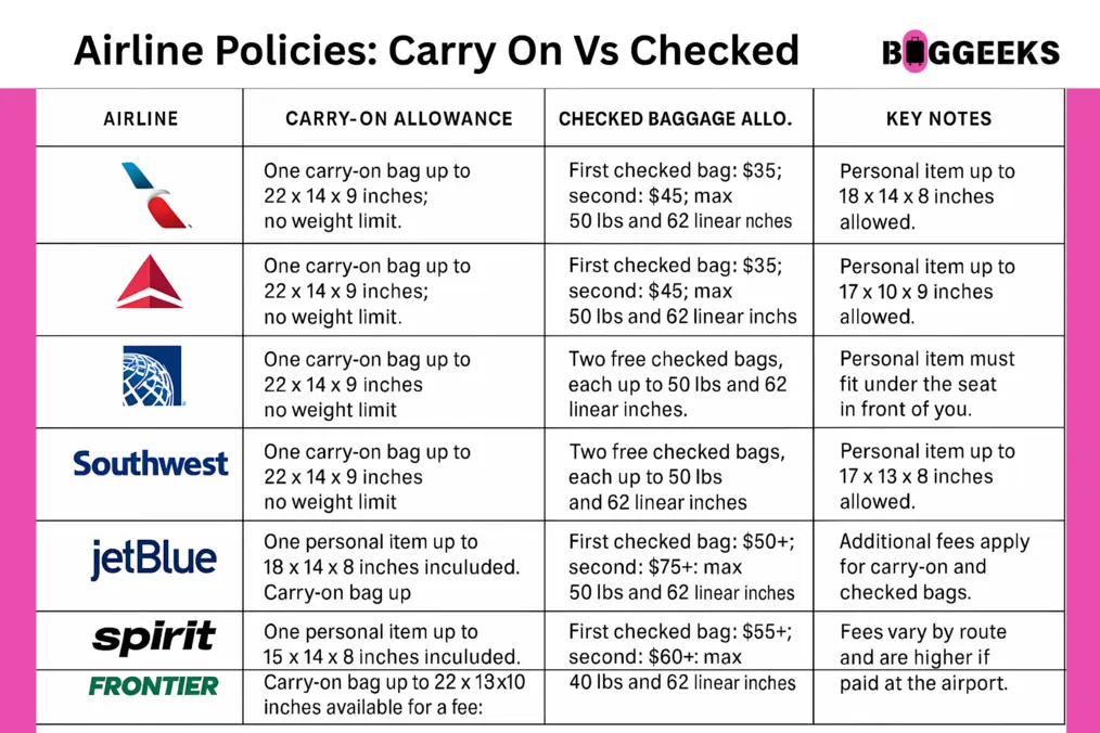 carry on vs checked bag airline policies